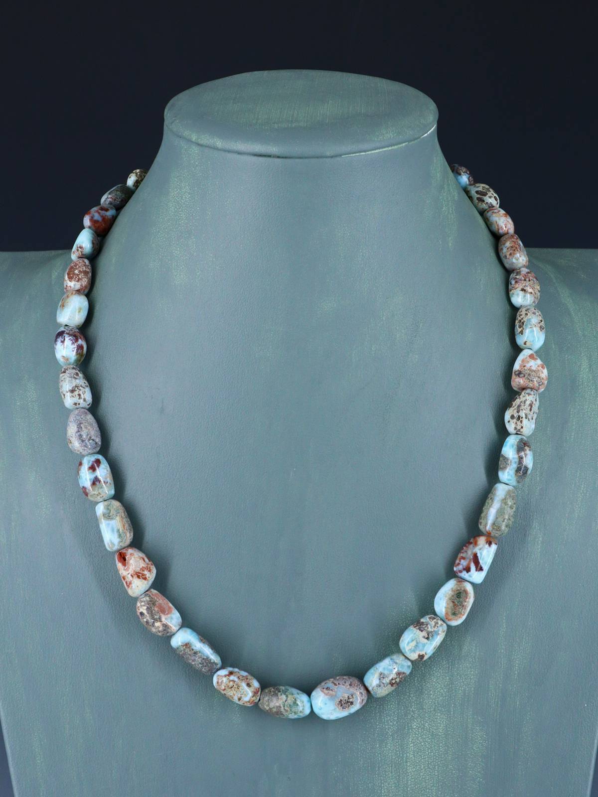 20" Navajo Single Strand Larimar Nugget Necklace