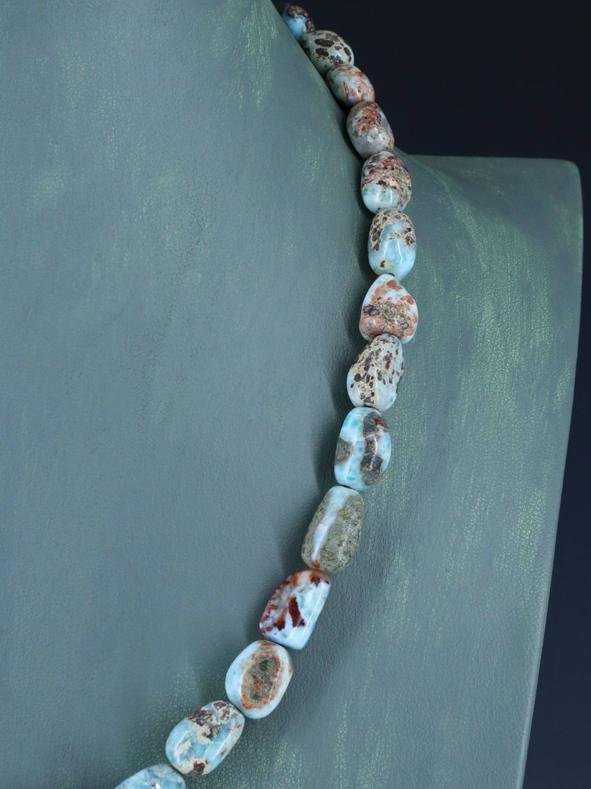 20" Navajo Single Strand Larimar Nugget Necklace