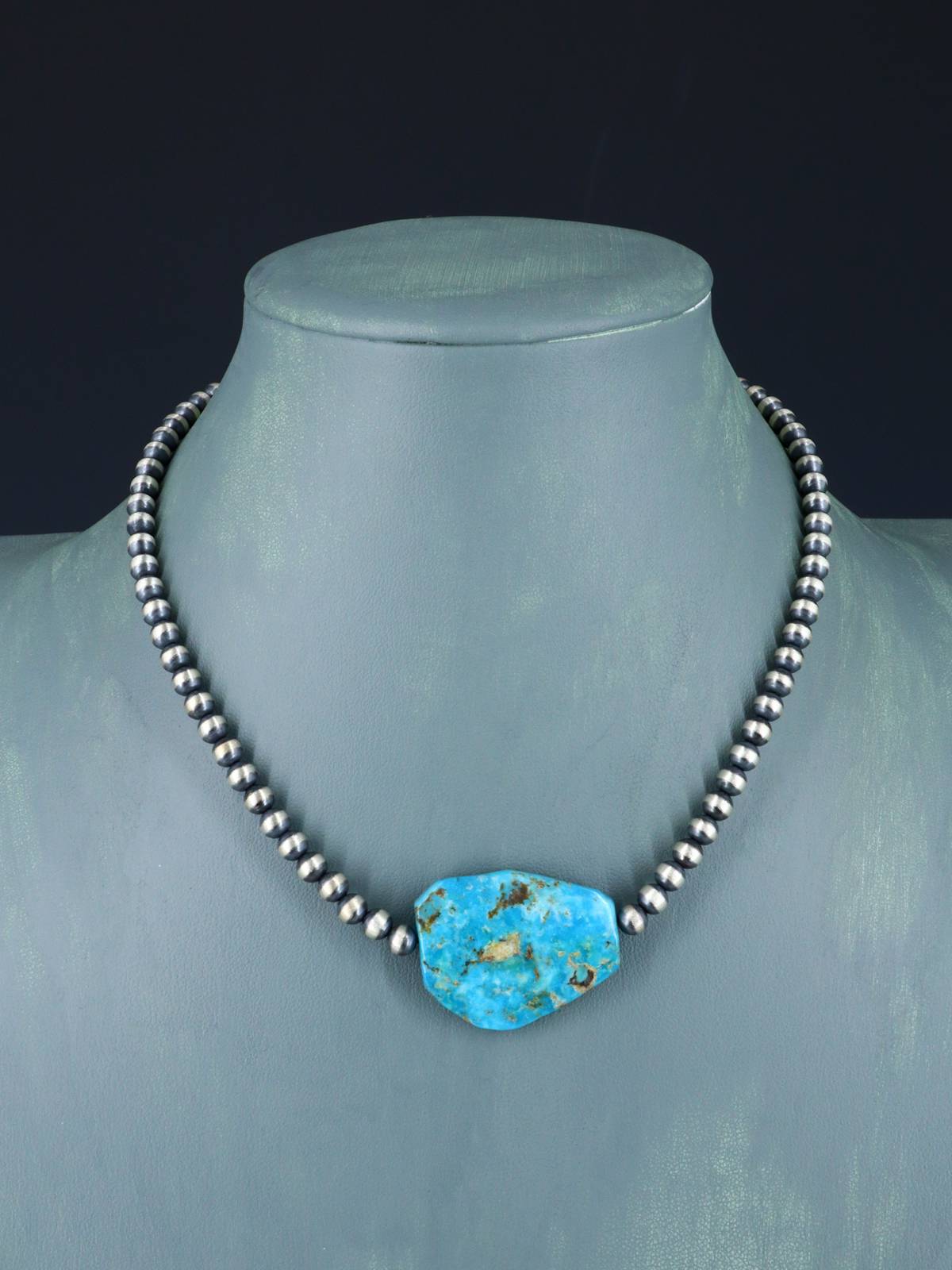 Collar de pepitas de turquesa y cuentas de plata de nativos americanos