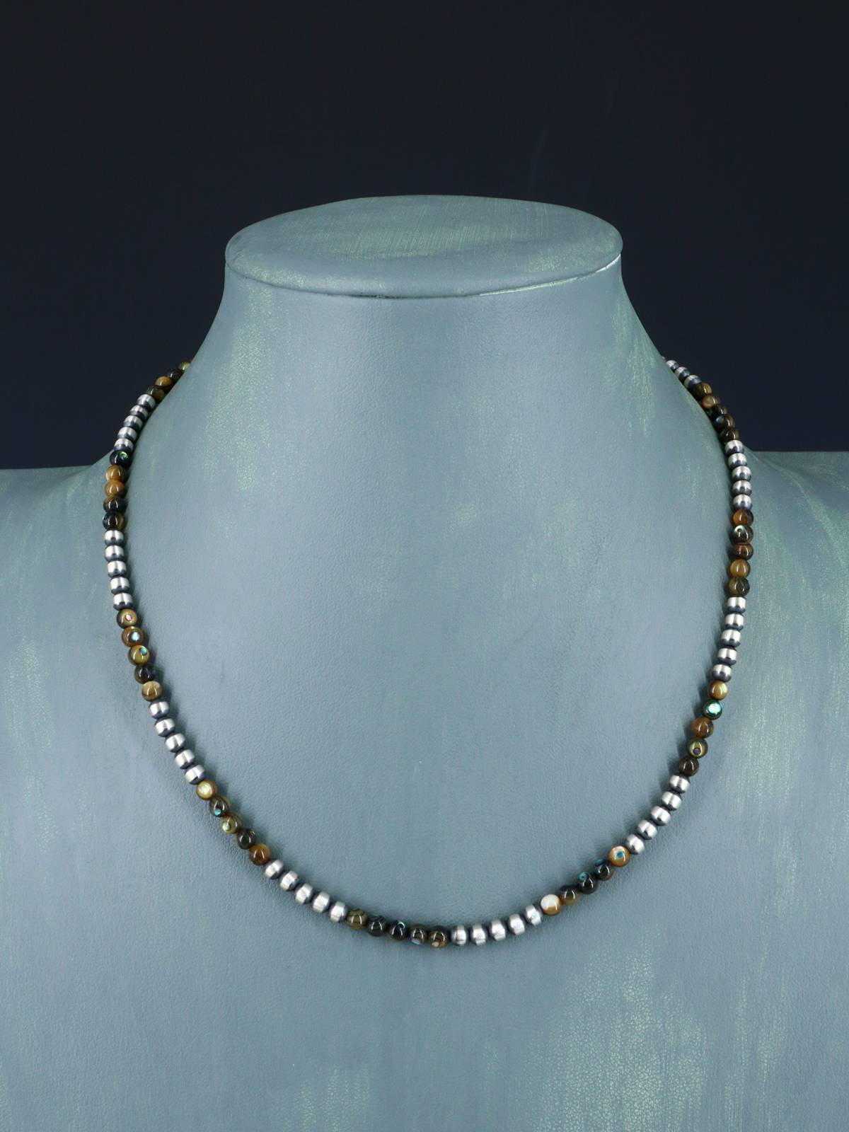 18" Native American Abalone and Sterling Silver Bead Necklace