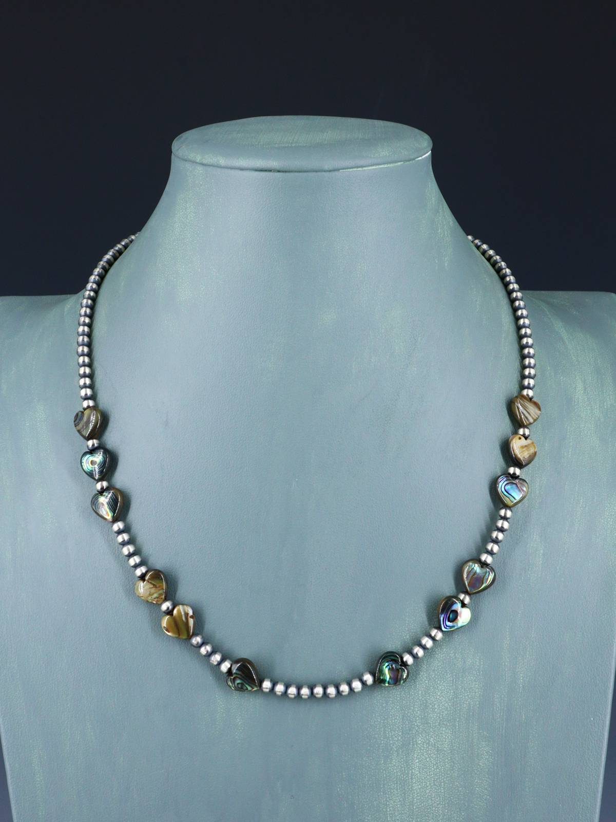 20" Native American Abalone Heart and Sterling Silver Bead Necklace