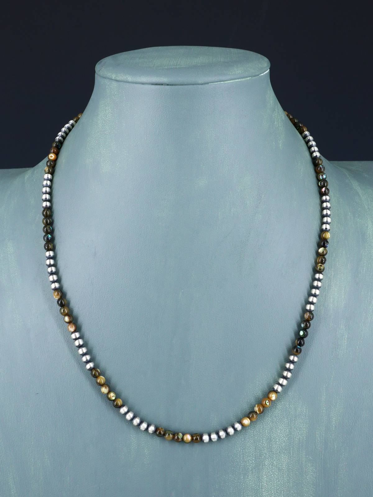 22" Native American Abalone and Sterling Silver Bead Necklace