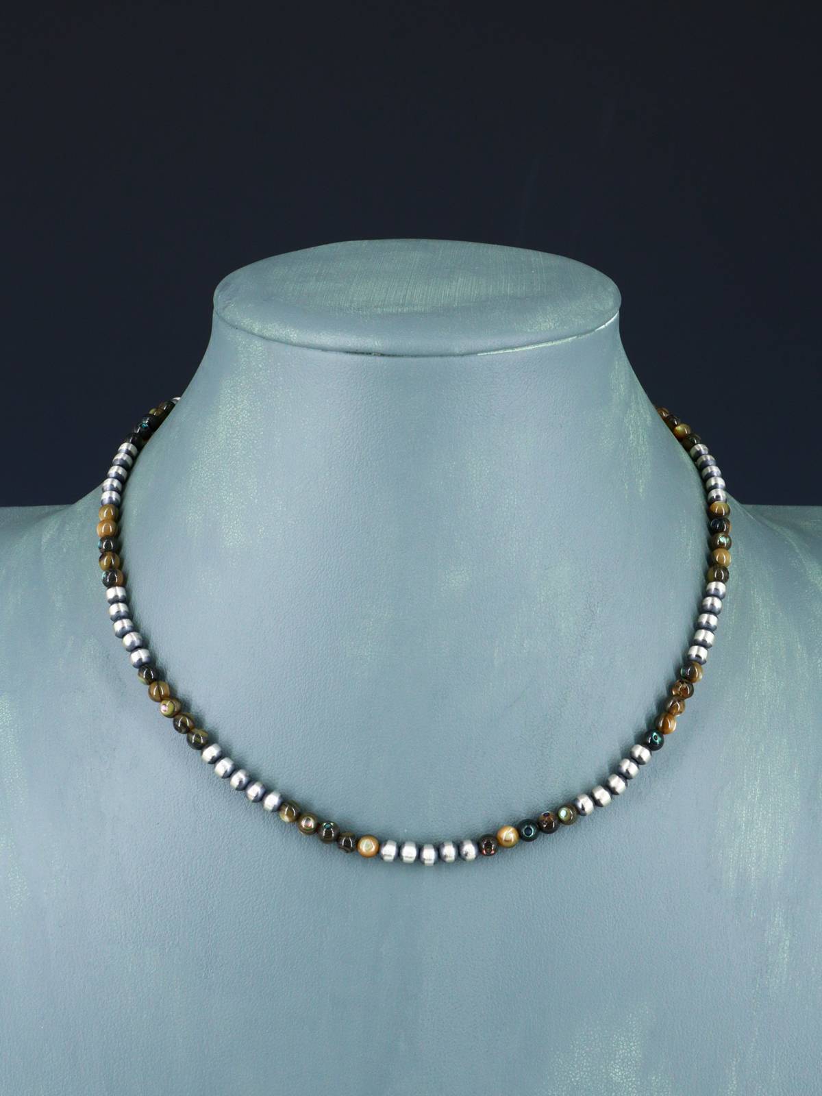 16" Native American Abalone and Sterling Silver Bead Necklace
