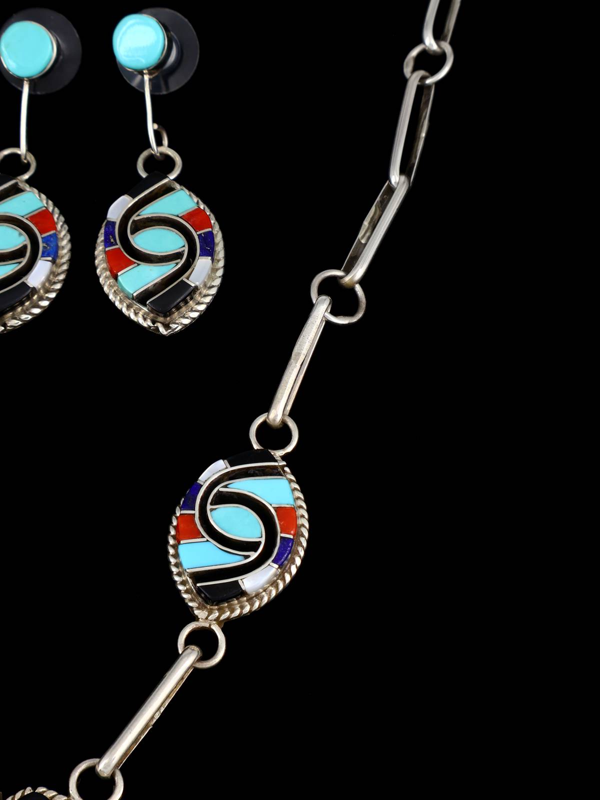 Ensemble de colliers papillons amérindiens en argent sterling avec incrustation Zuni