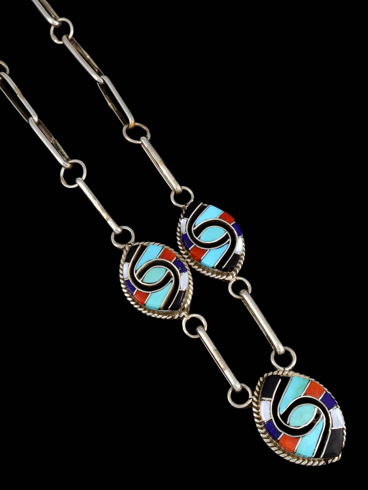 Ensemble de colliers papillons amérindiens en argent sterling avec incrustation Zuni