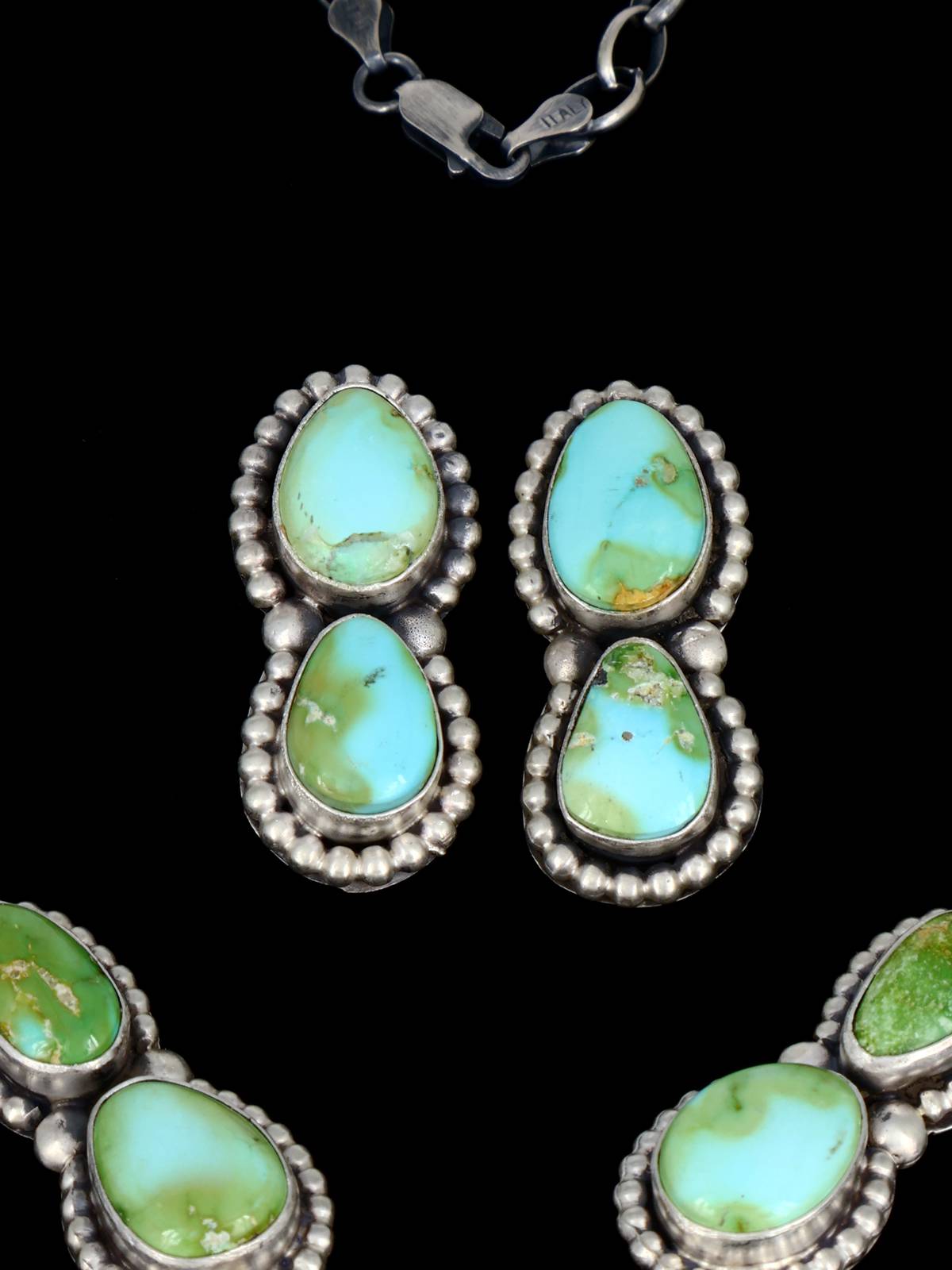 Native American Sonoran Gold Turquoise Lariat Necklace Set