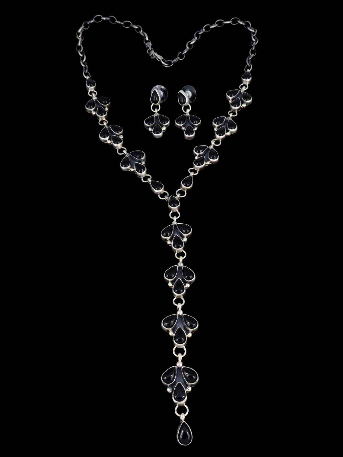 Native American Jewelry Black Onyx Lariat Necklace Set