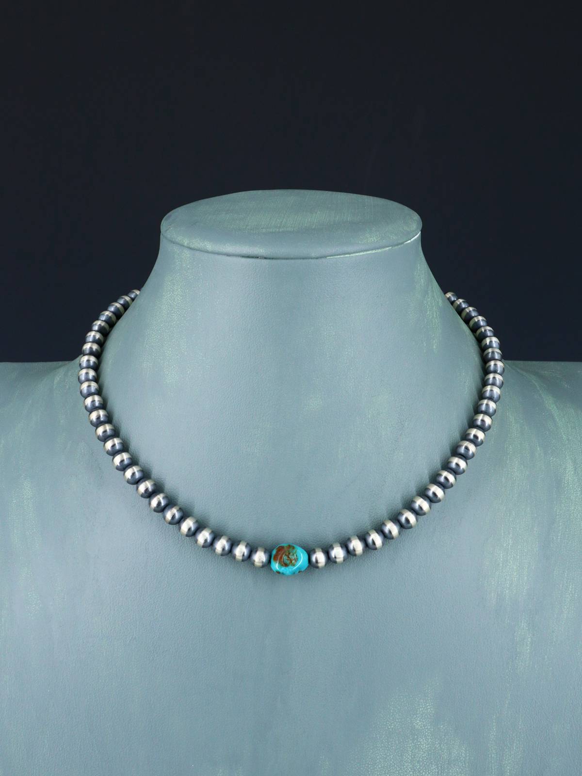 Native American Turquoise Nugget and Silver Bead Necklace