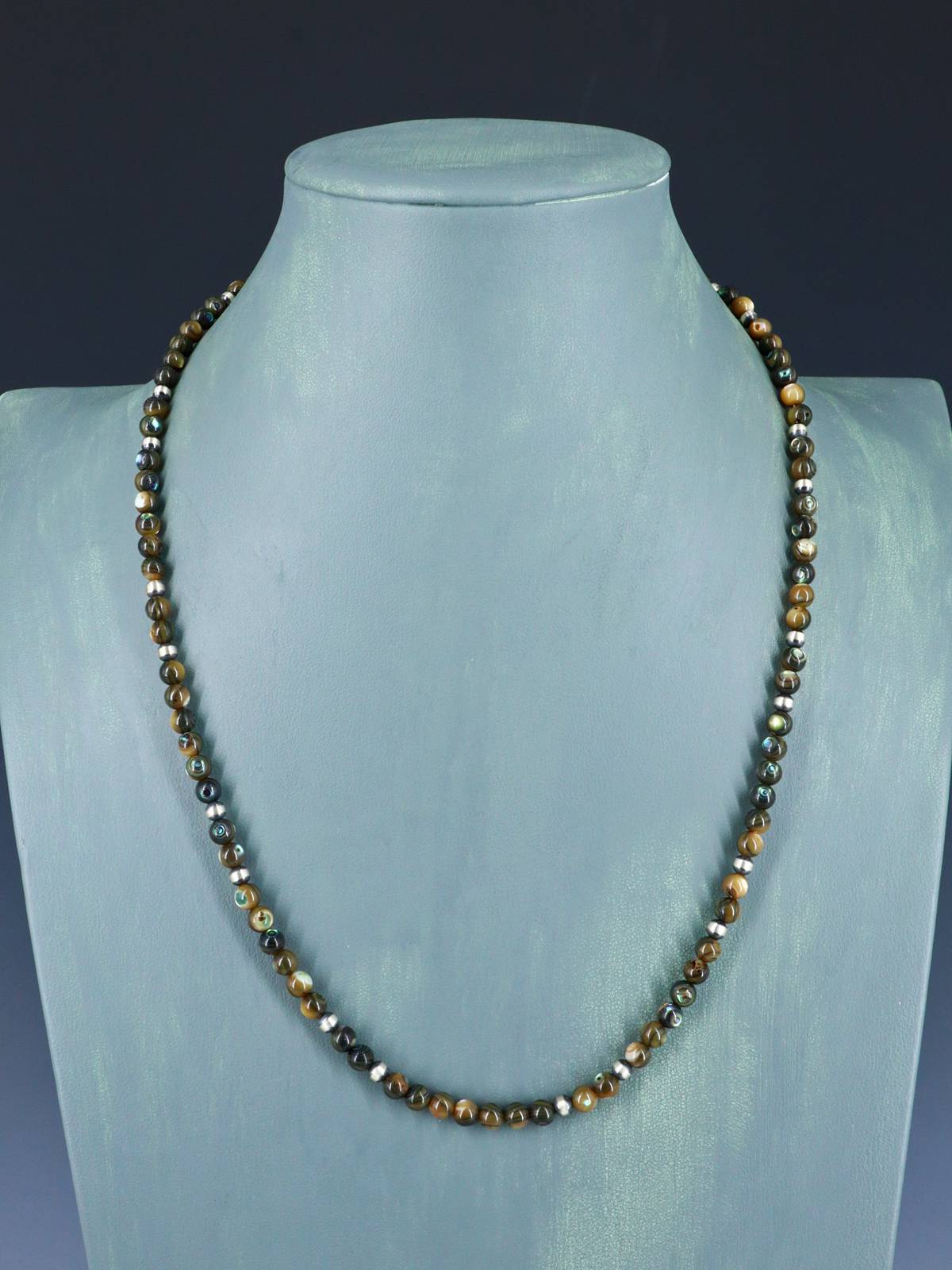 22" Native American Abalone and Sterling Silver Bead Necklace
