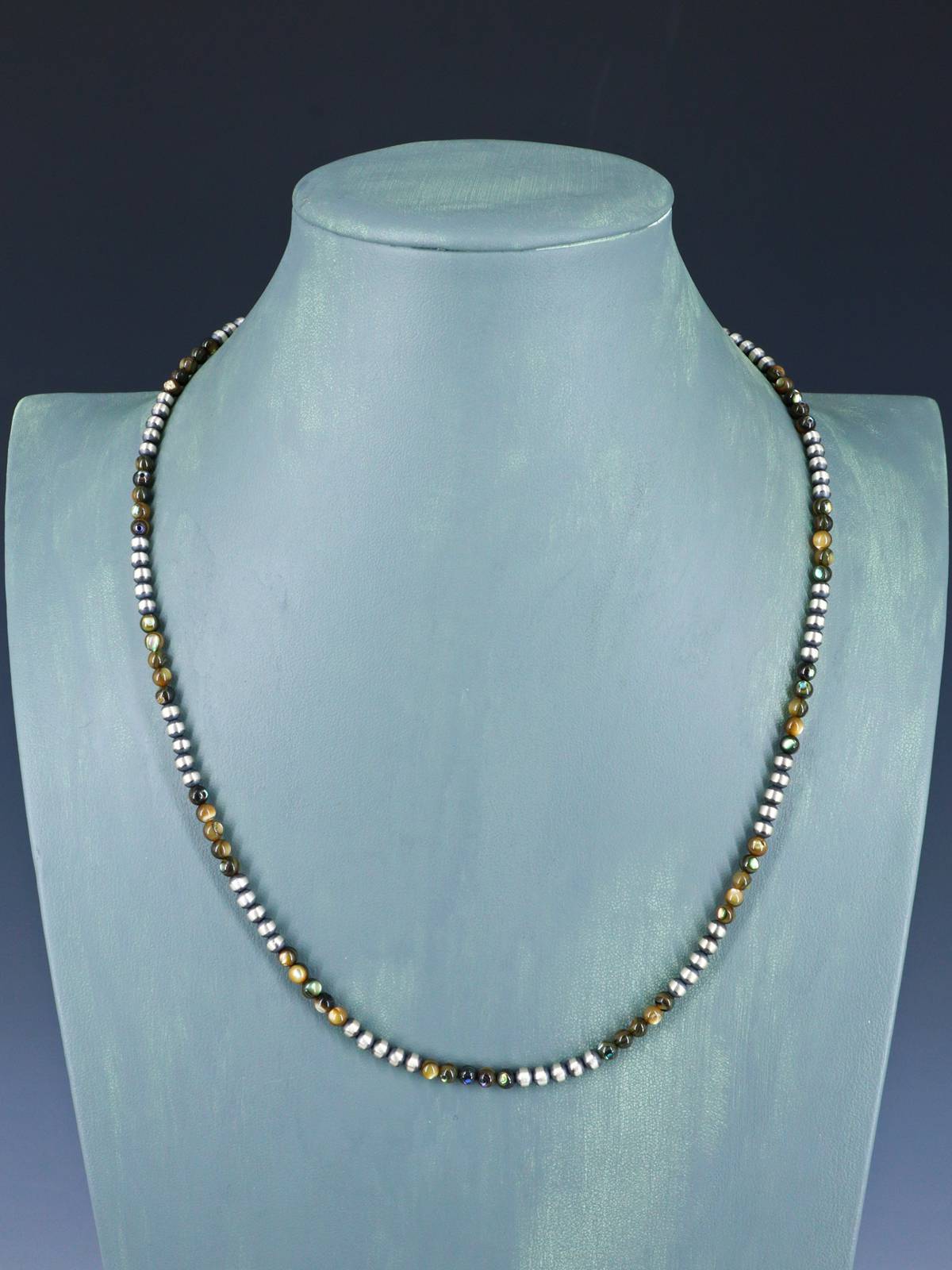 20" Native American Abalone and Sterling Silver Bead Necklace