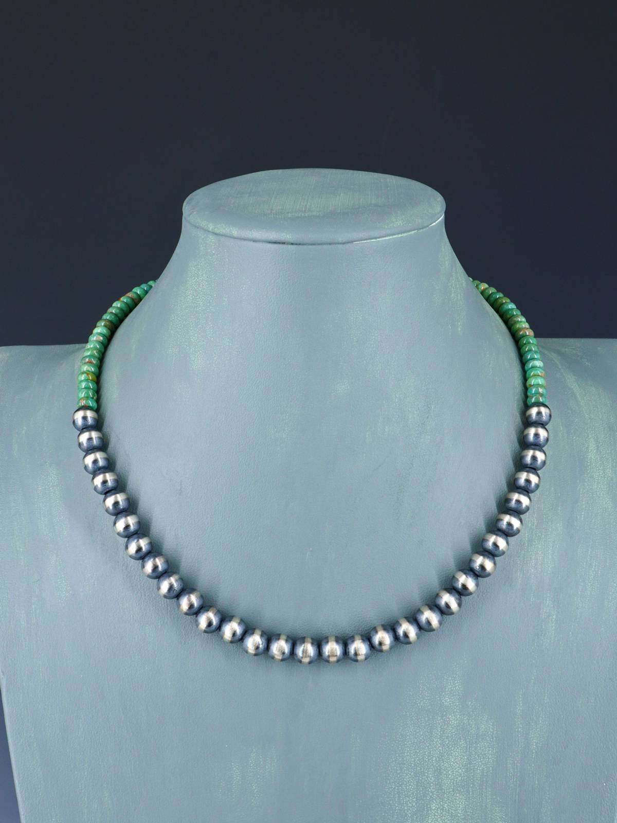 Collar de cuentas de plata y turquesa nativo americano de 18"