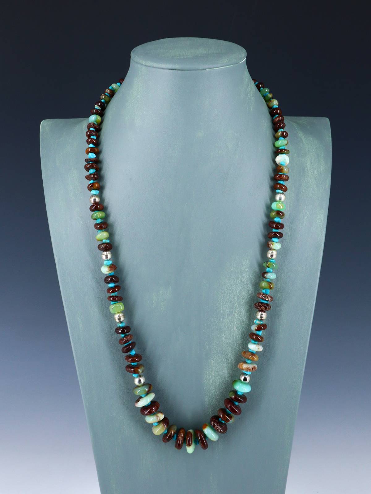 27" Navajo Single Strand Chrysoprase and Turquoise Necklace