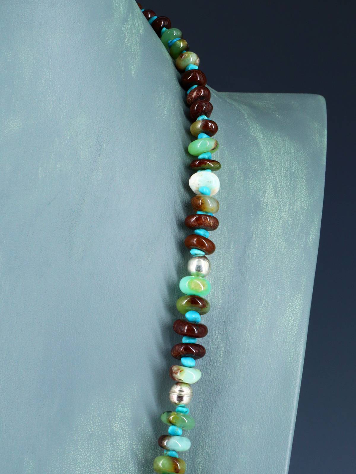 27" Navajo Single Strand Chrysoprase and Turquoise Necklace