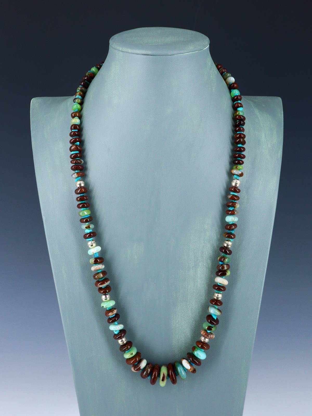 27" Navajo Single Strand Chrysoprase and Turquoise Necklace