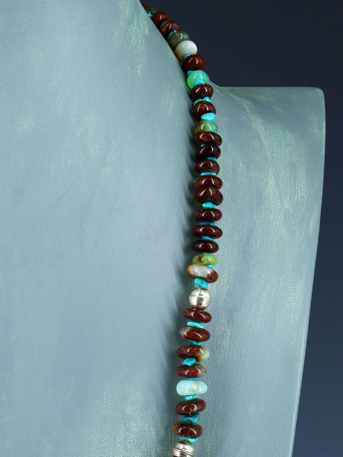 27" Navajo Single Strand Chrysoprase and Turquoise Necklace