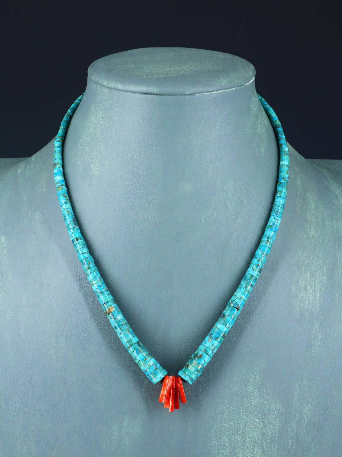 Bijoux amérindiens Collier simple brin turquoise et huître épineuse