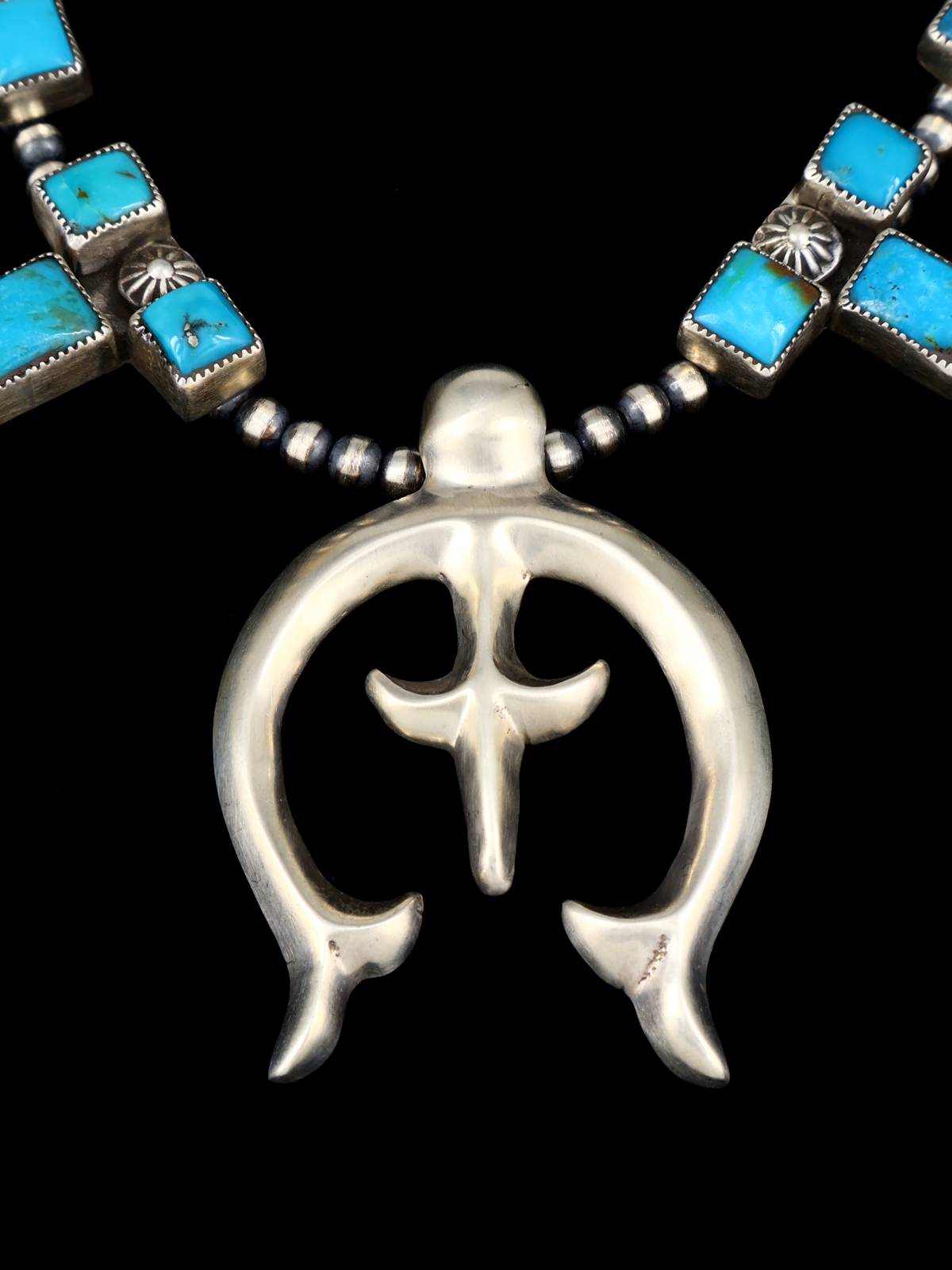 Native American Turquoise Sterling Silver Squash Blossom Necklace Set