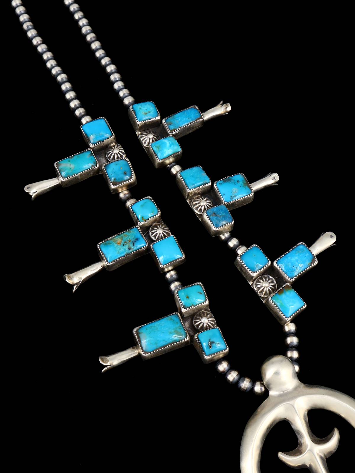 Native American Turquoise Sterling Silver Squash Blossom Necklace Set
