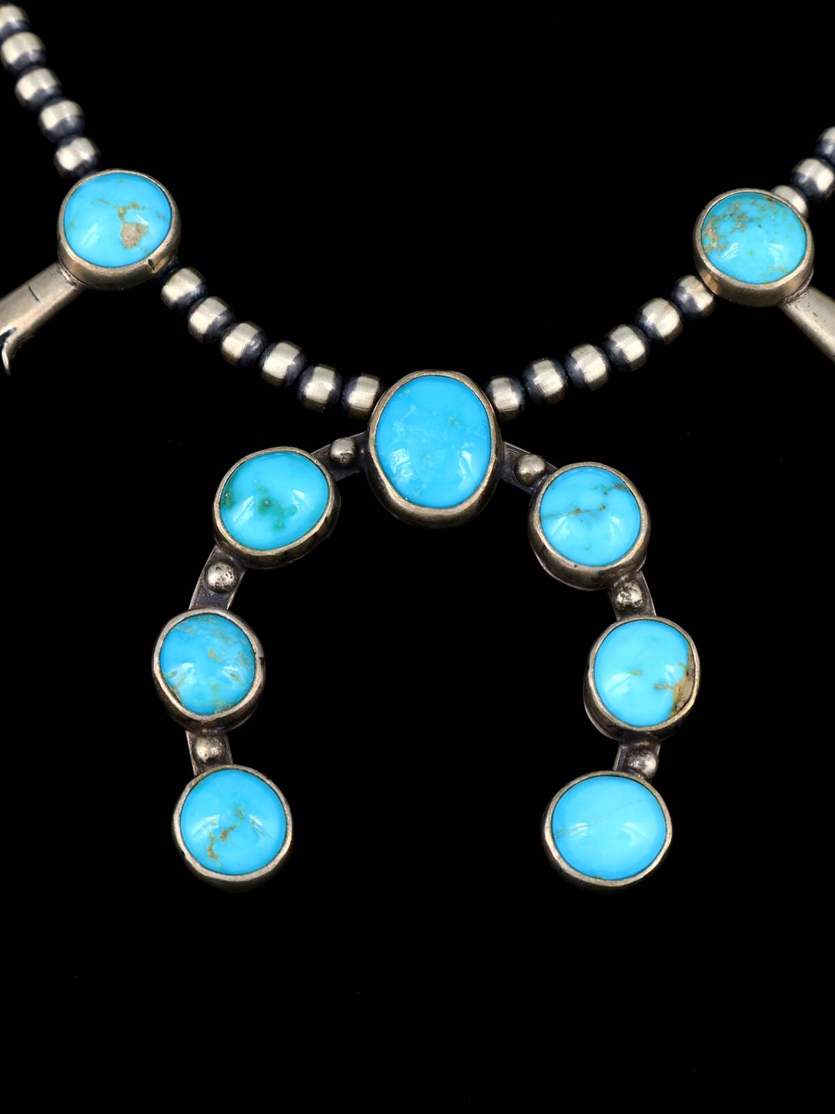 Native American Sterling Silver Turquoise Petite Squash Blossom Necklace Set