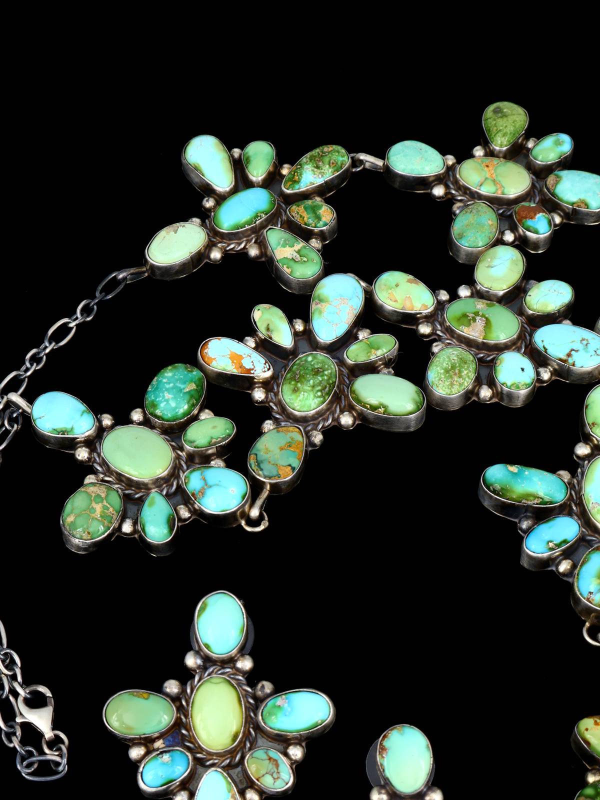 Native American Sterling Silver Sonoran Gold Turquoise Necklace Set