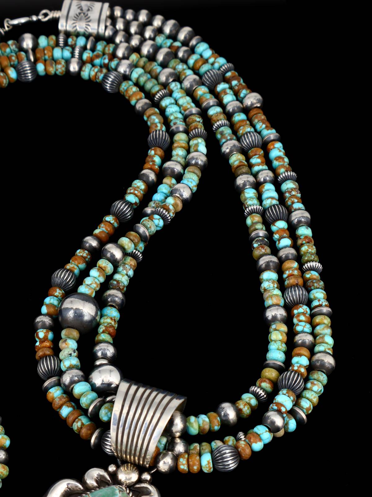 Navajo Damele Variscite Sterling Silver Beaded Necklace and Earring Set