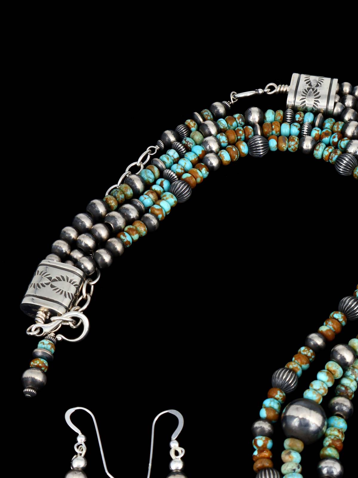 Navajo Damele Variscite Sterling Silver Beaded Necklace and Earring Set