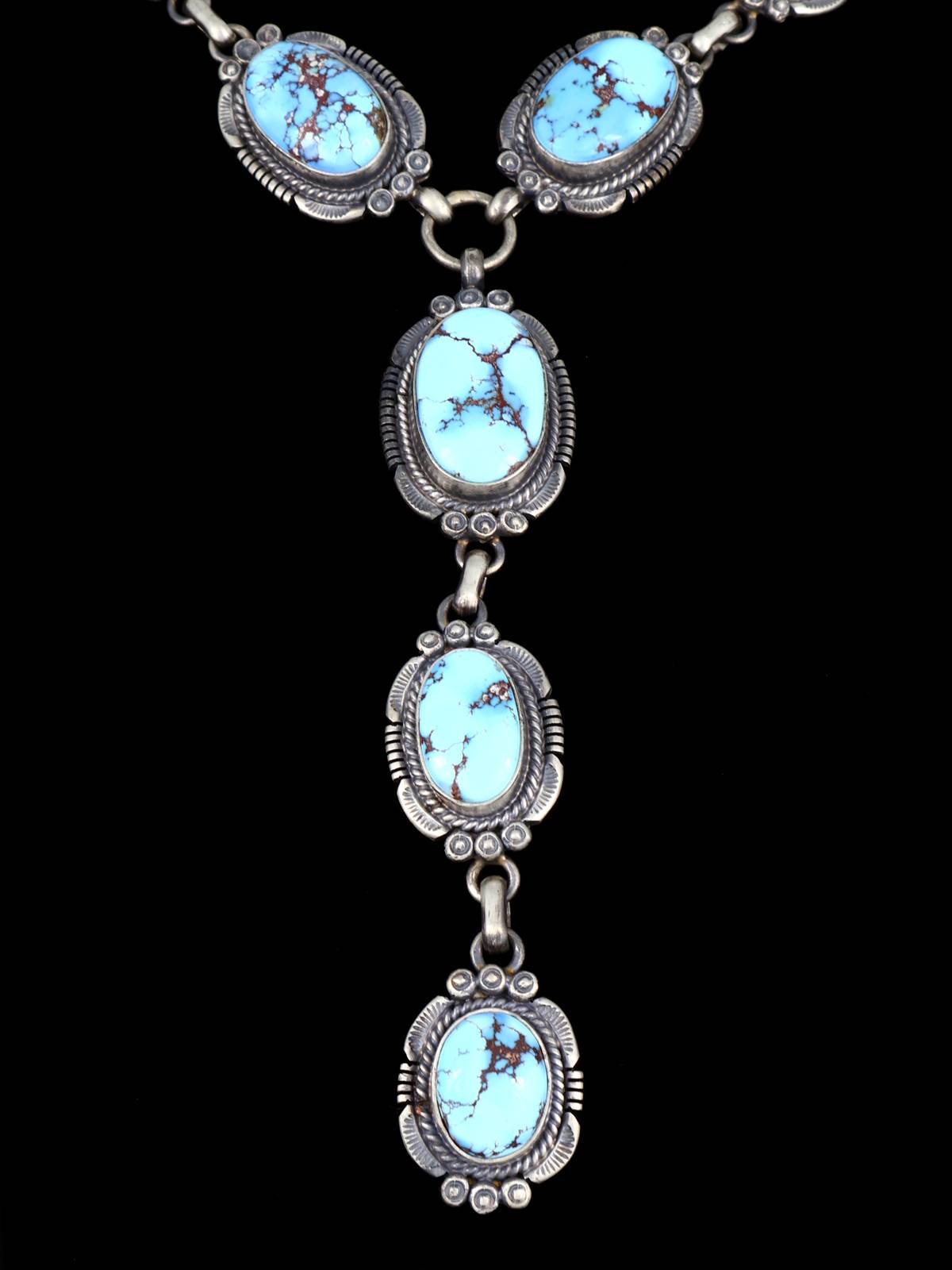 Juego de collar tipo lazo de plata de ley con turquesa de Golden Hill