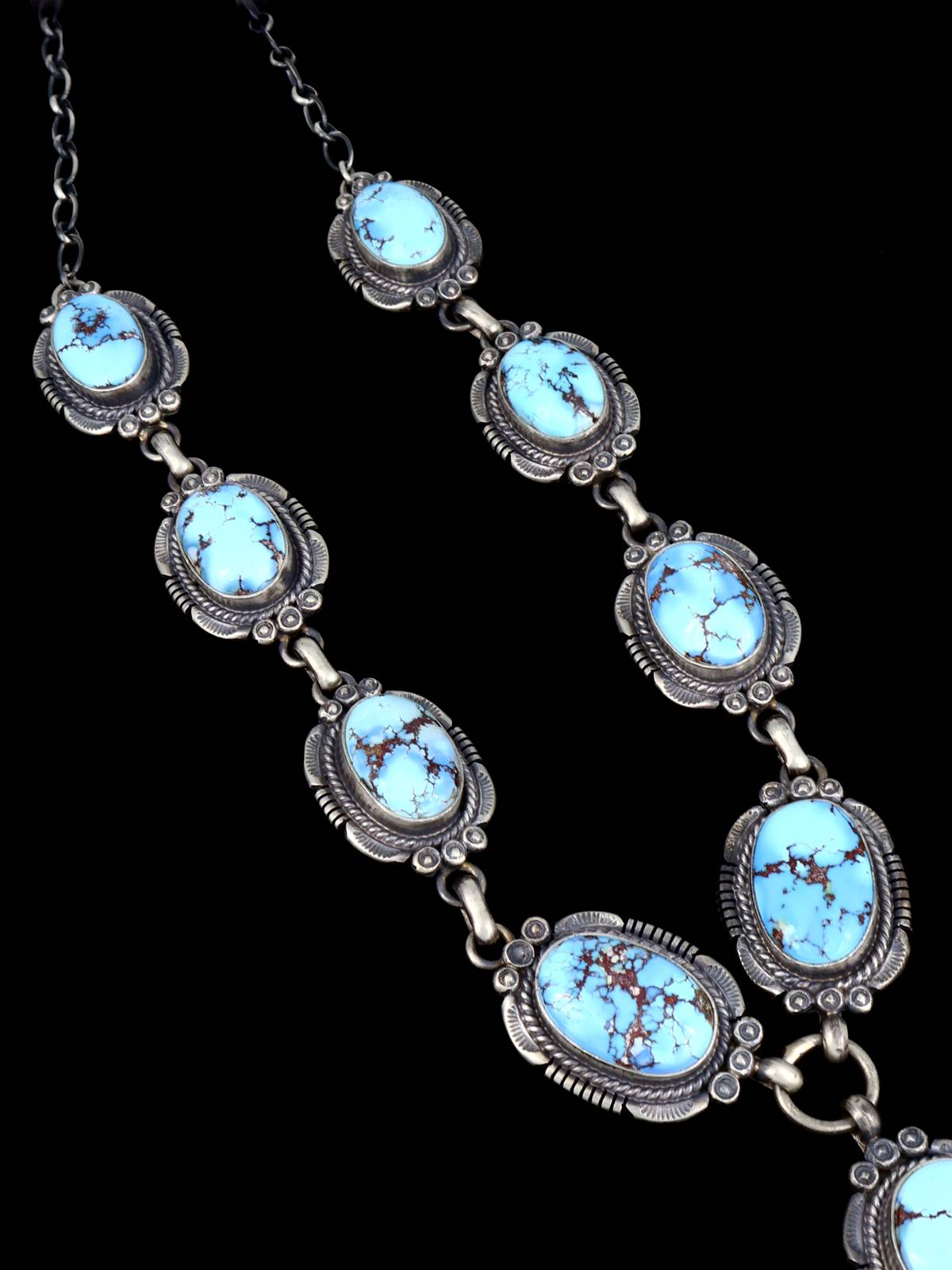 Juego de collar tipo lazo de plata de ley con turquesa de Golden Hill