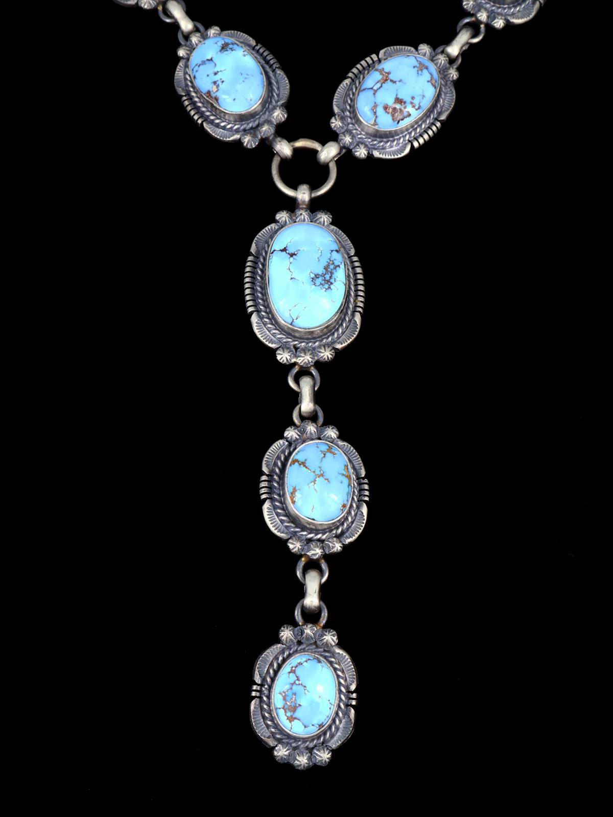 Natural Golden Hill Turquoise Sterling Silver Lariat Necklace Set