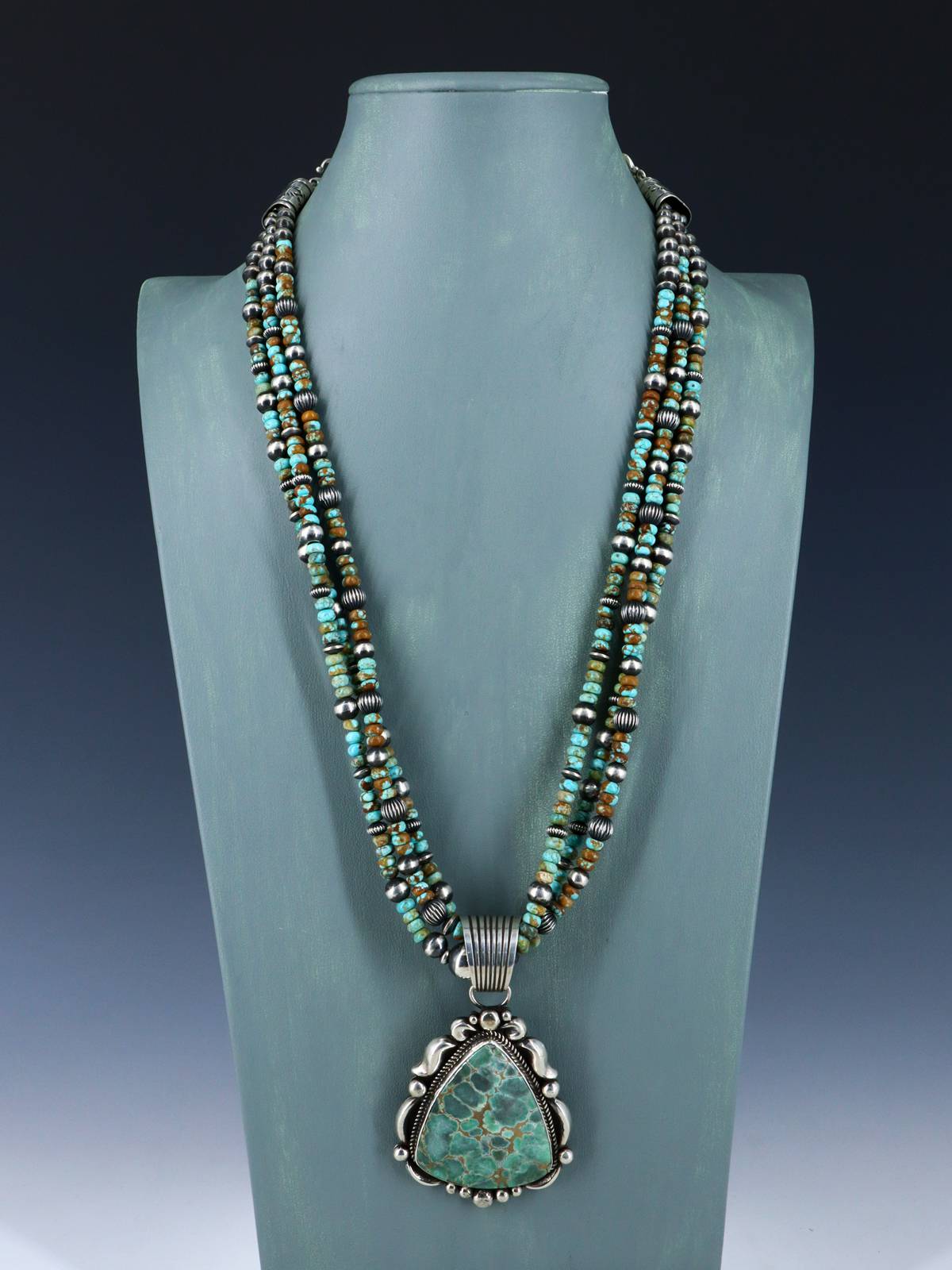 Navajo Damele Variscite Sterling Silver Beaded Necklace and Earring Set