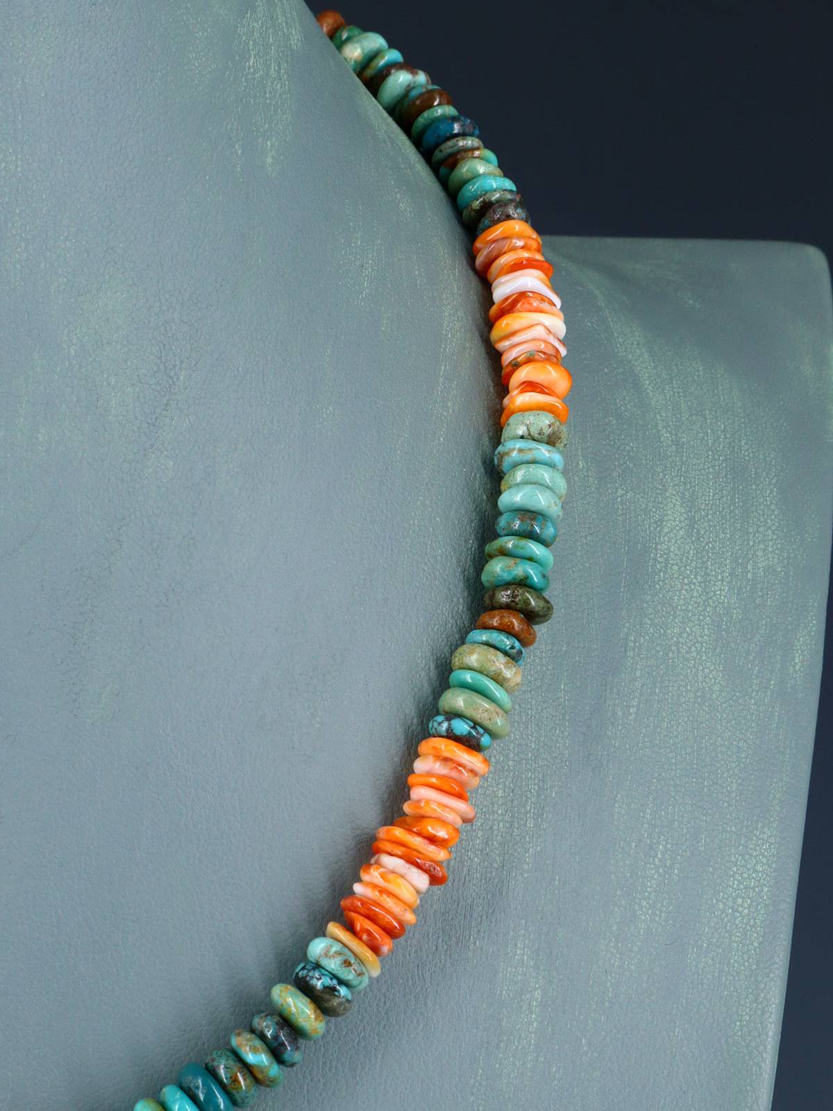 Single Strand Spiny Oyster and Turquoise Beaded Necklace