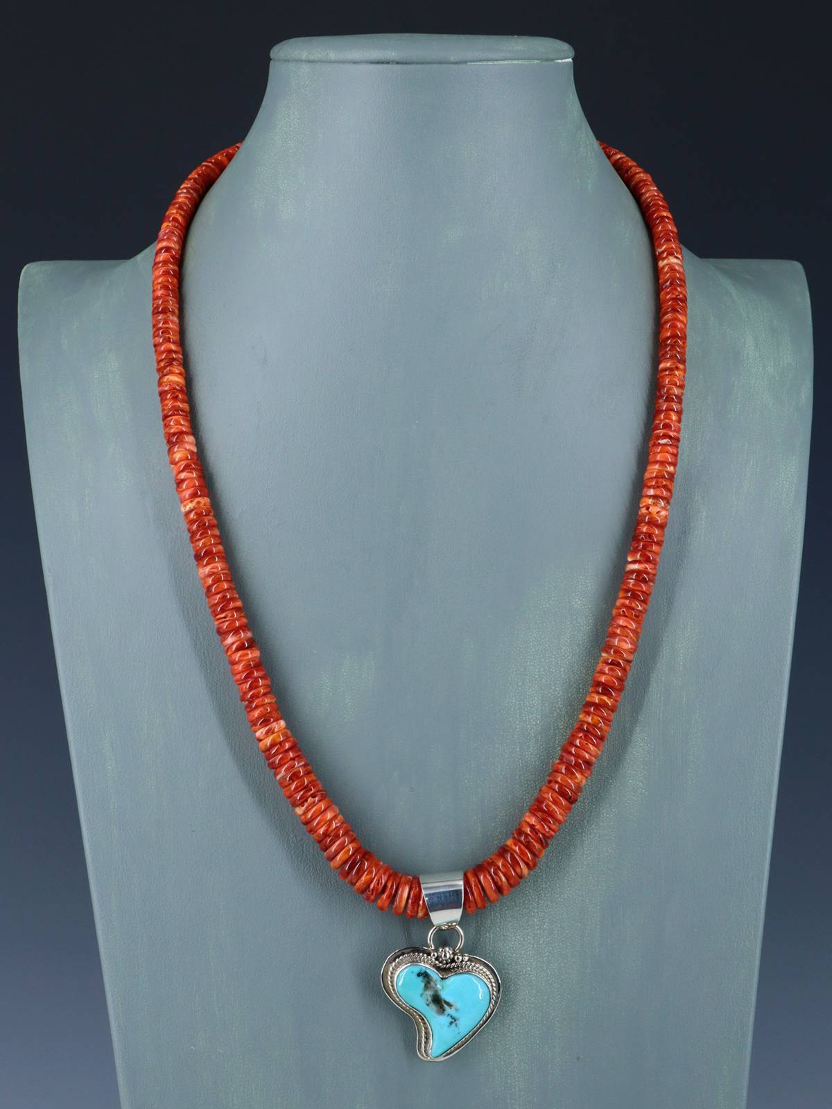 Native American Jewelry Turquoise Heart and Spiny Oyster Necklace