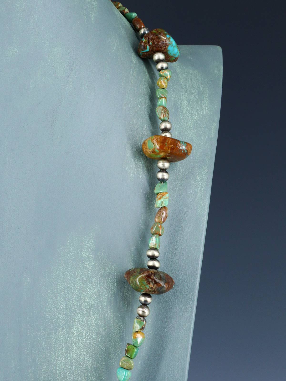 Native American Turquoise Nugget and Silver Beaded Necklace