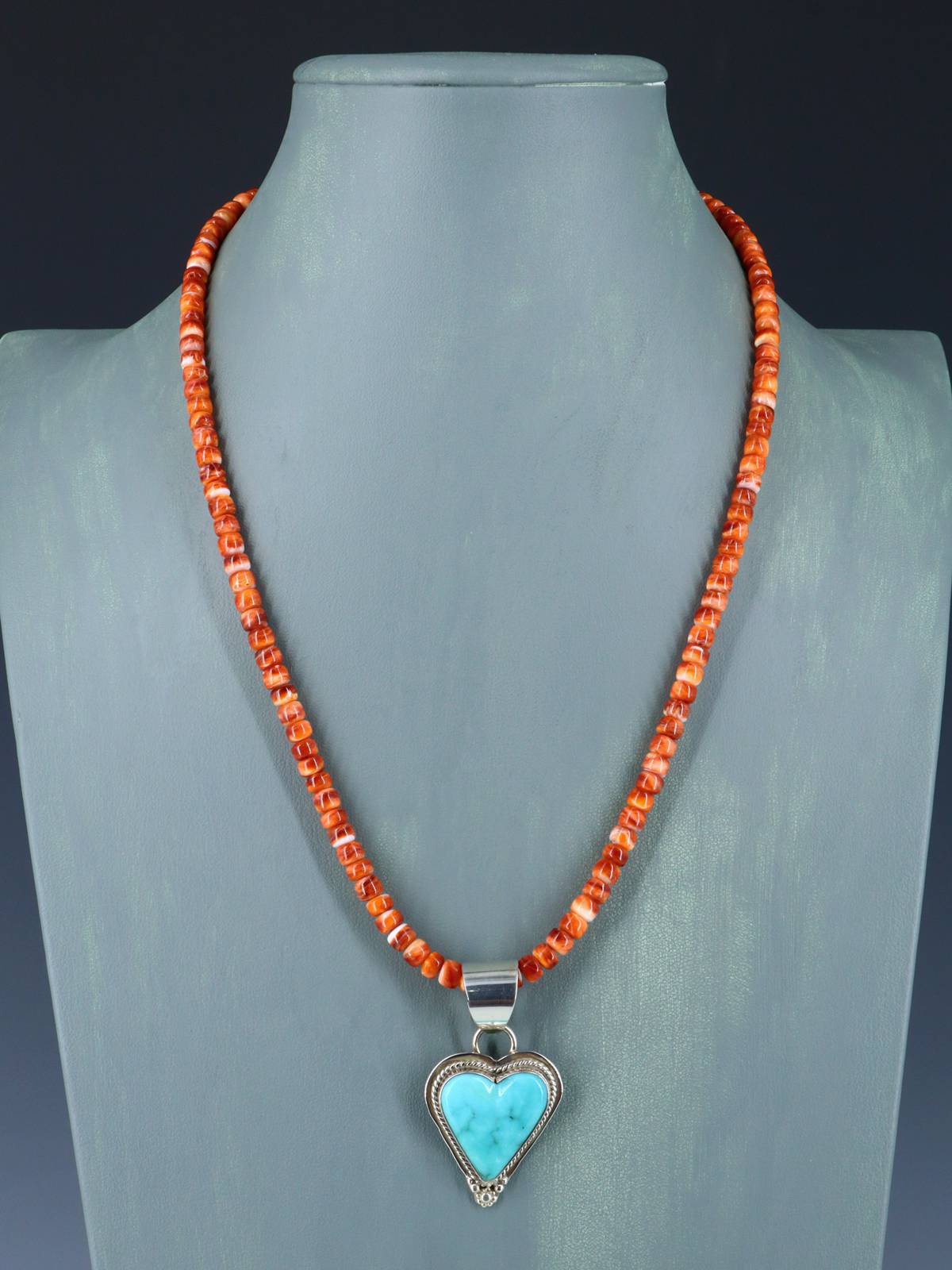 Native American Jewelry Turquoise Heart and Spiny Oyster Necklace