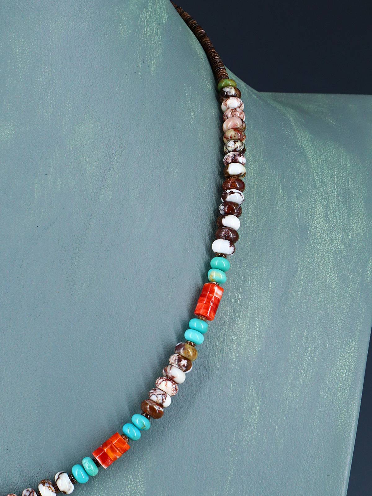 Bijoux amérindiens Collier simple brin d’huître épineuse et turquoise