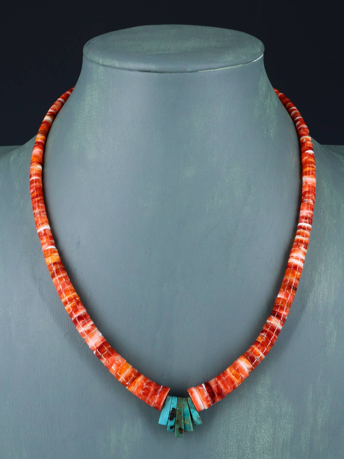 Joyería nativa americana Collar de ostra espinosa y turquesa de una sola hebra