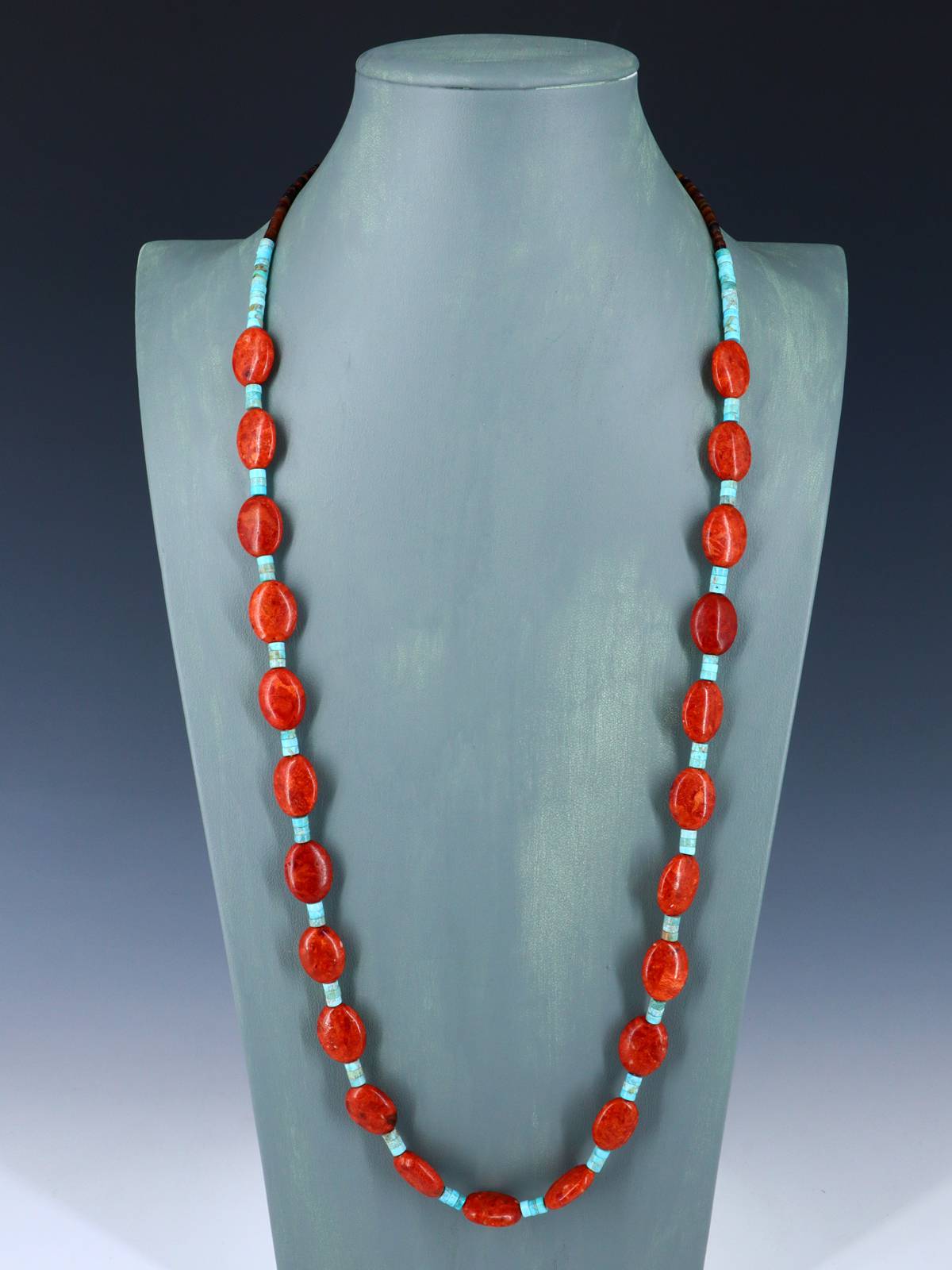 Native American Apple Coral and Turquoise Single Strand Necklace
