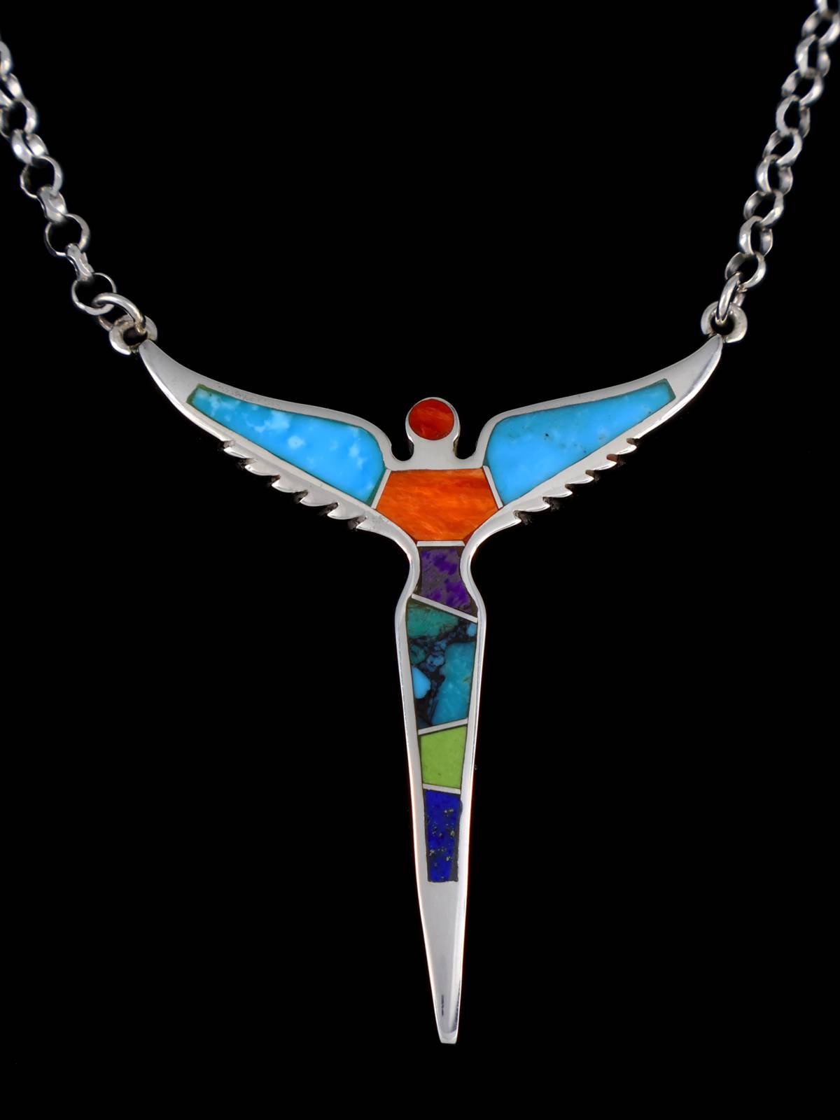 Navajo Indian Summer Inlay Sterling Silver Necklace
