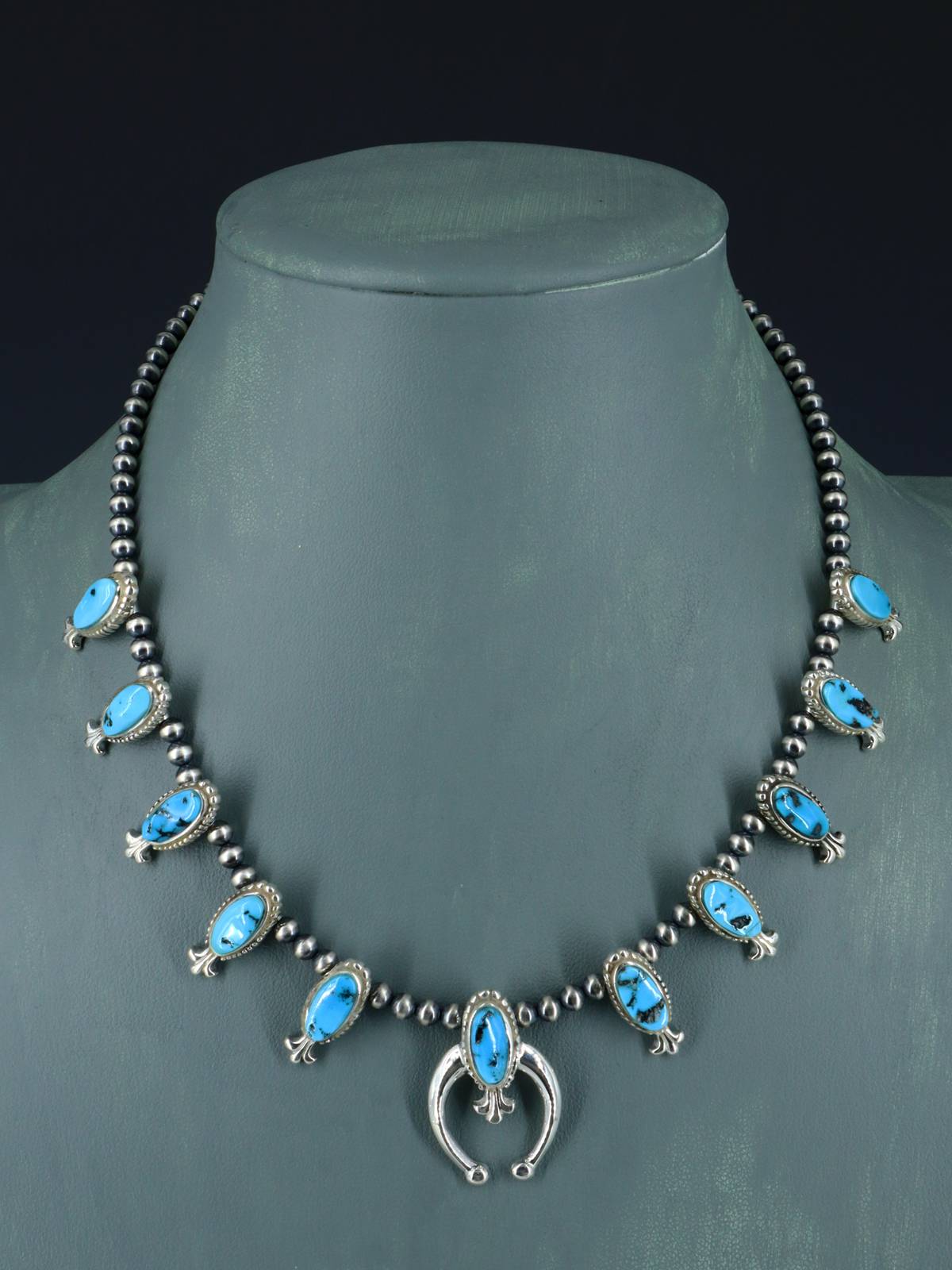 Juego de collar de plata de ley con diseño de caballo del cielo, color turquesa y flor de calabaza