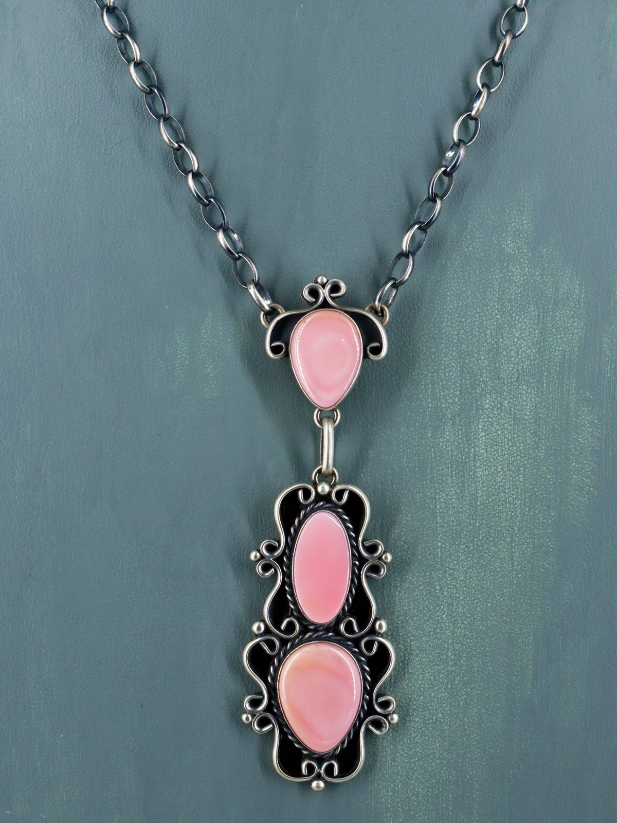 Ensemble collier et boucles d'oreilles lariat en argent sterling rhodochrosite amérindien