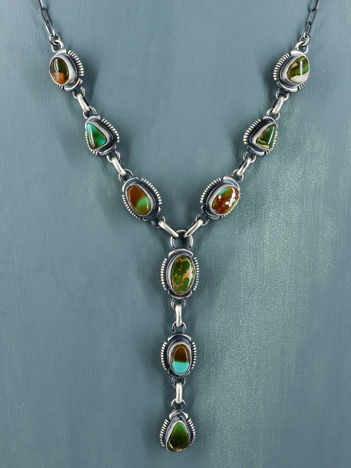 Navajo Natural Royston Turquoise Link Chain Lariat Necklace Set
