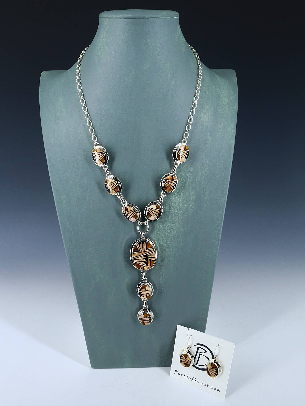Native American Jewelry Mosaic Inlay Lariat Necklace Set