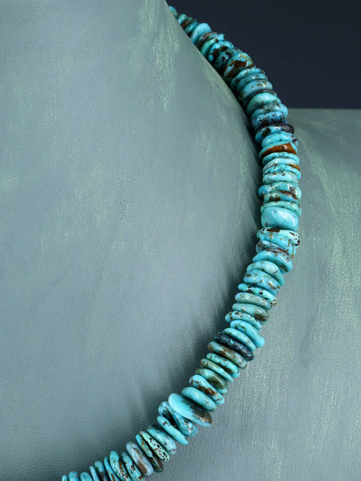 Navajo 18" Single Strand Blue Ridge Turquoise Disc Necklace