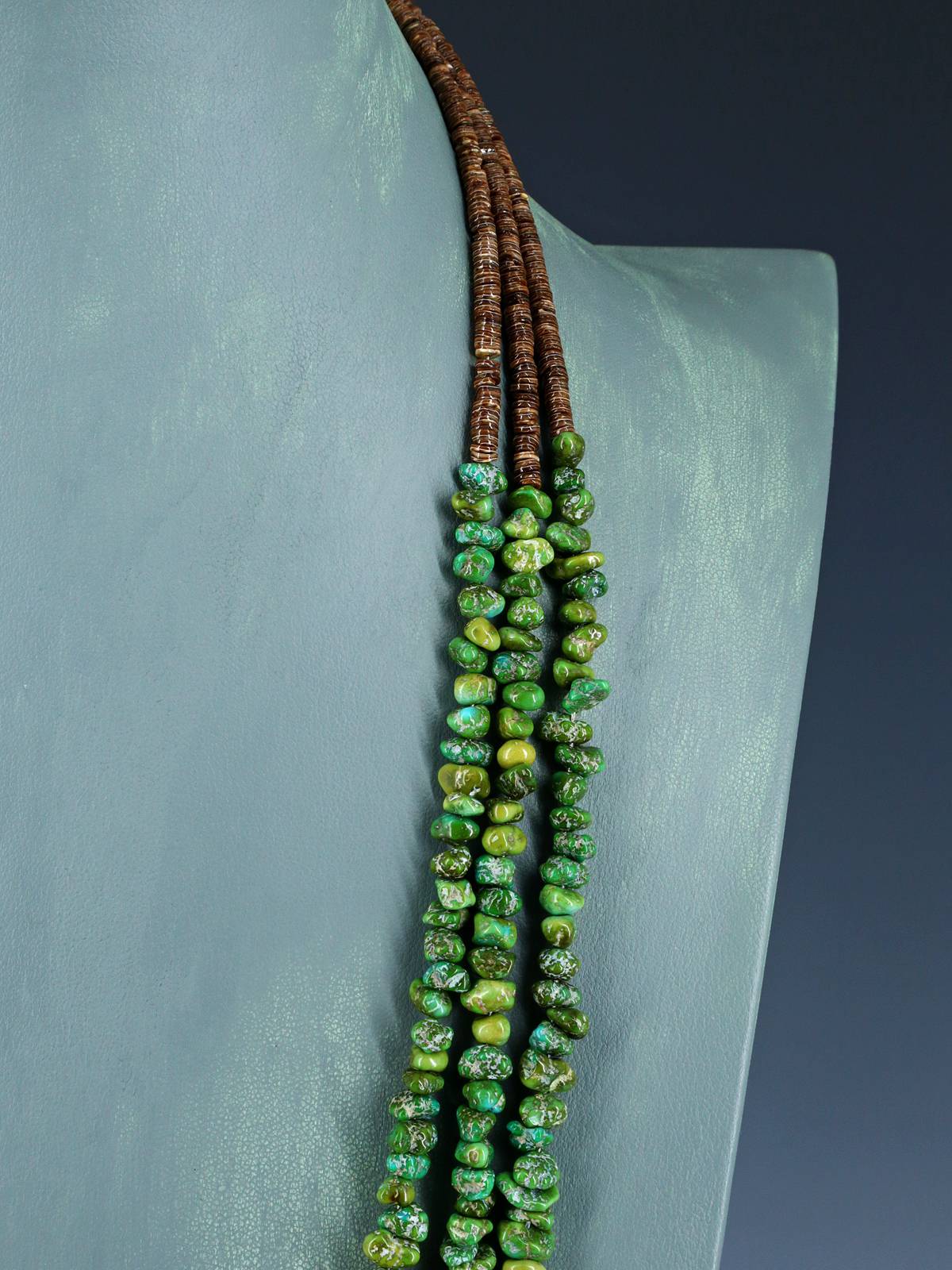 Navajo Three Strand Sonoran Gold Turquoise Necklace