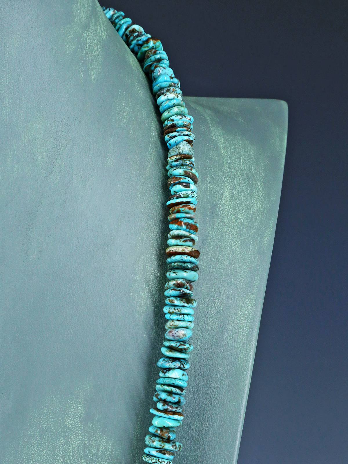 Navajo 26" Single Strand Blue Ridge Turquoise Disc Necklace