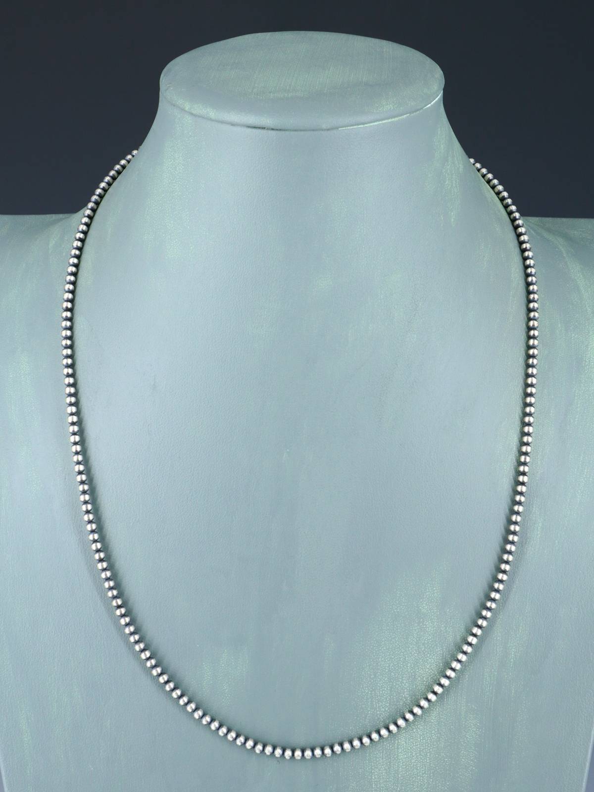 3mm Native American Sterling Silver Beaded Necklace, Multiple Lengths