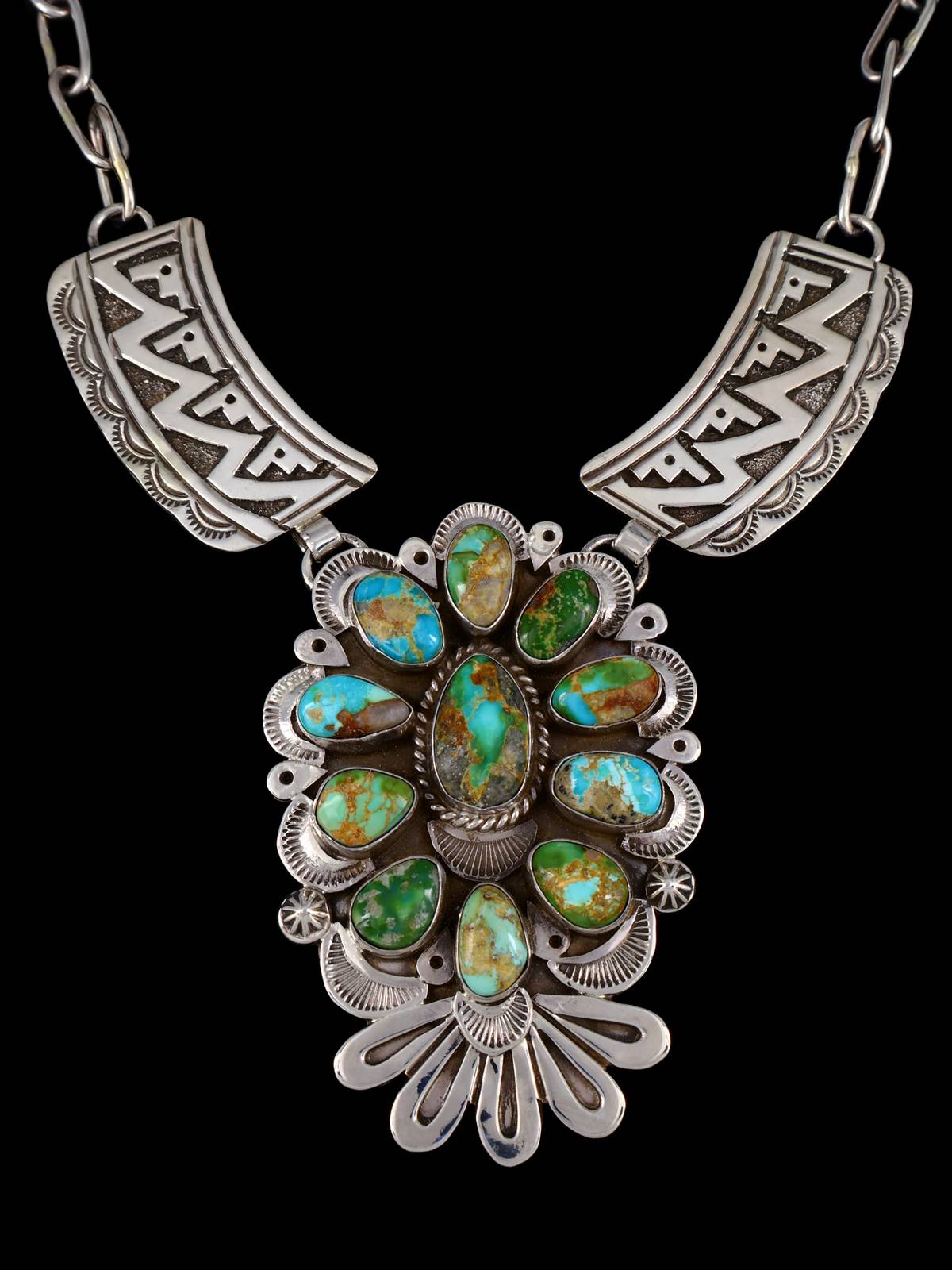 Native American Jewelry Sterling Silver Sonoran Gold Turquoise Necklace