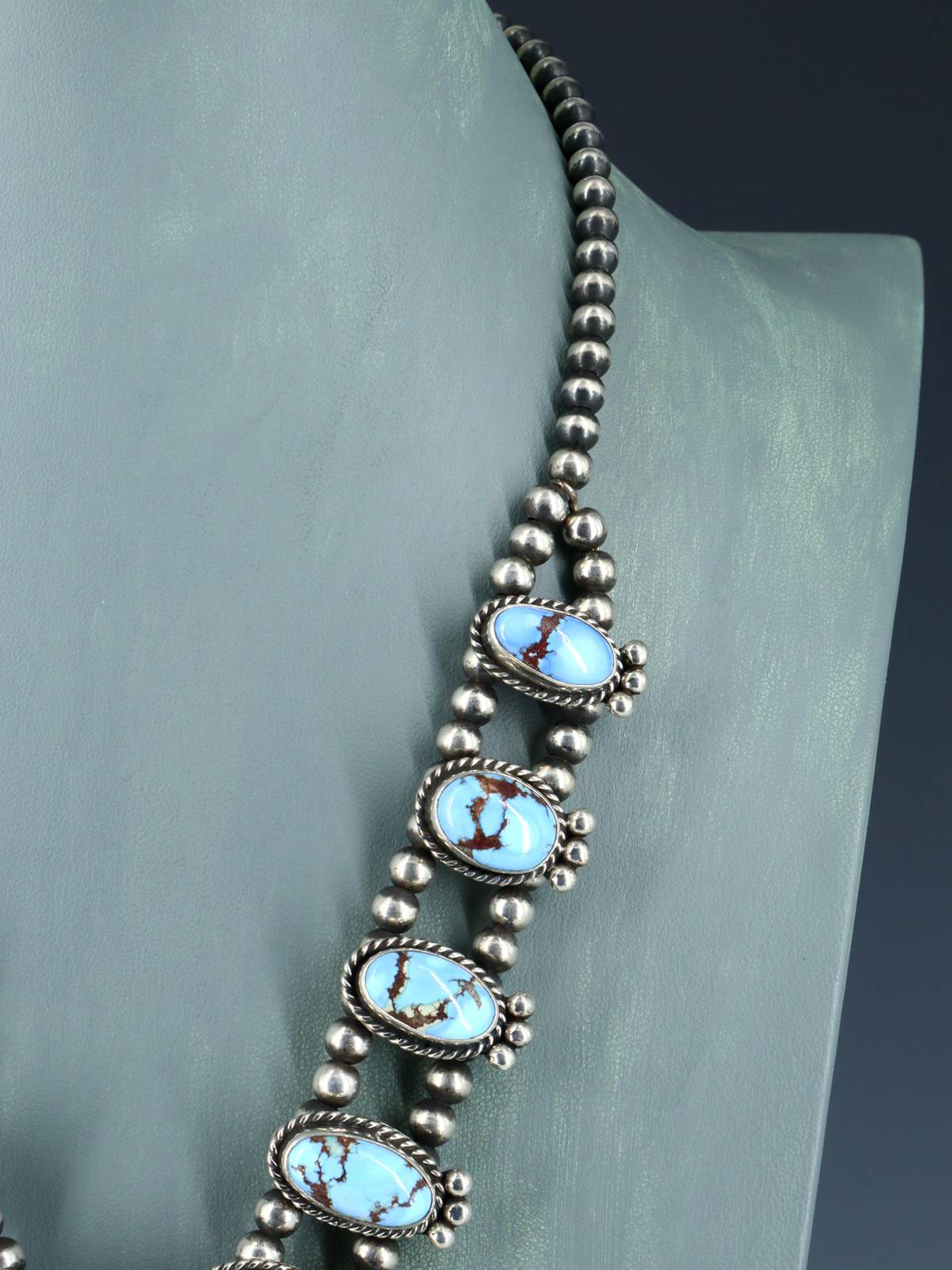 Navajo Jewelry Golden Hill Turquoise Squash Blossom Necklace Set