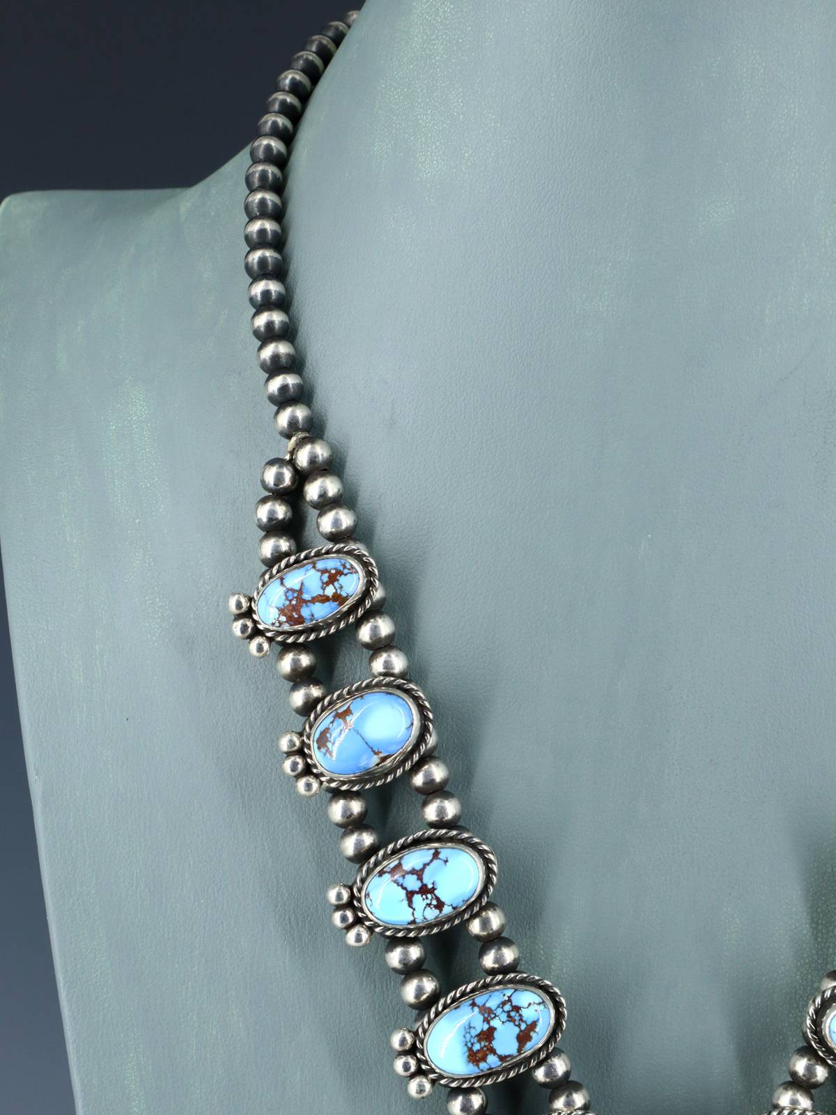 Navajo Jewelry Golden Hill Turquoise Squash Blossom Necklace Set