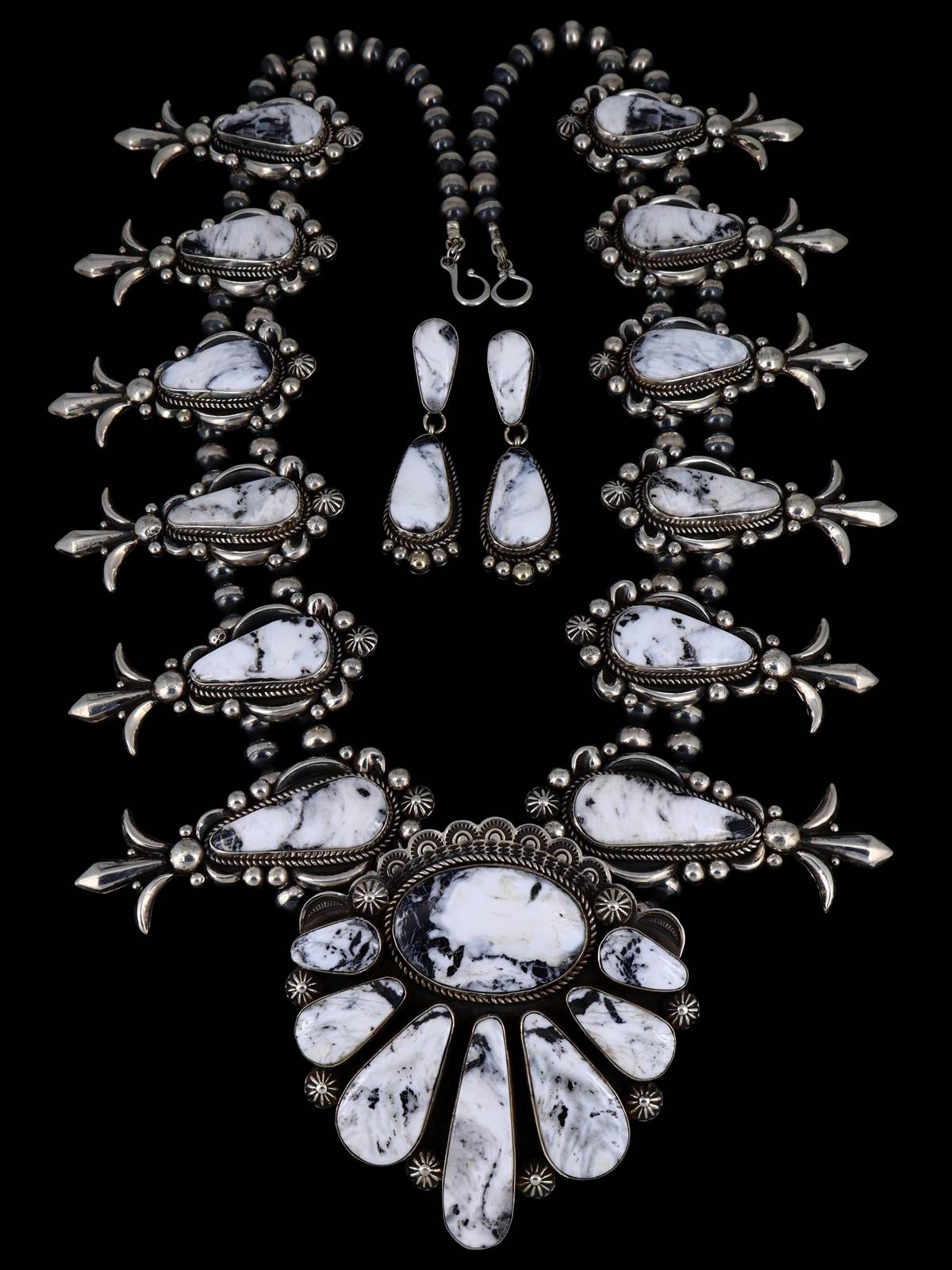 Native American Jewelry White Buffalo Lariat Necklace and Earring Set